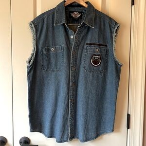 Vintage Harley Davidson Denim Sleeveless Shirt size XL